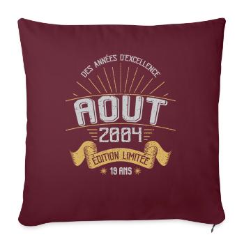 Août 2004 19 Ans Anniversaire Vintage Cadeau - Housse de coussin décorative 45 x 45 cm - bordeaux - Devant