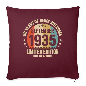 Septembre 1935 88 Ans Anniversaire Vintage Cadeau - Housse de coussin décorative 45 x 45 cm - bordeaux - Devant