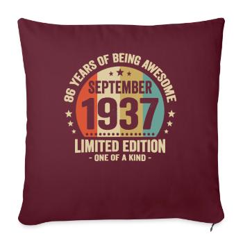 Septembre 1937 86 Ans Anniversaire Vintage Cadeau - Housse de coussin décorative 45 x 45 cm - bordeaux - Devant