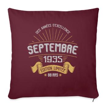 Septembre 1935 88 Ans Anniversaire Vintage Cadeau - Housse de coussin décorative 45 x 45 cm - bordeaux - Devant