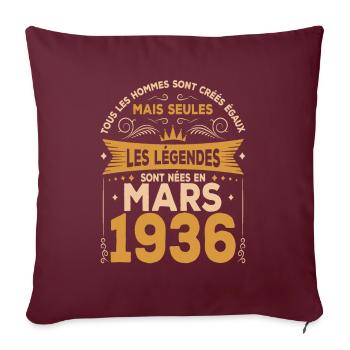 Mars 1936 Anniversaire Idée Cadeau Vintage 1936 - Housse de coussin décorative 45 x 45 cm - bordeaux - Devant