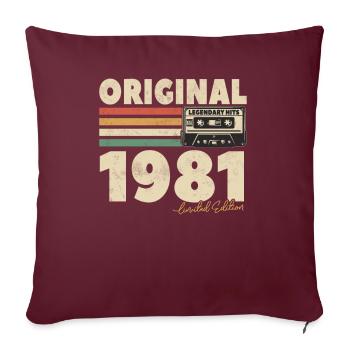 Cadeau d’anniversaire vintage 1981 - Housse de coussin décorative 45 x 45 cm - bordeaux - Devant