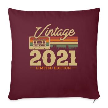Cadeau d’anniversaire vintage 2021, 2-3 ans - Housse de coussin décorative 45 x 45 cm - bordeaux - Devant