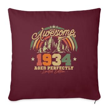 Cadeau d’anniversaire vintage 1934 - Housse de coussin décorative 45 x 45 cm - bordeaux - Devant