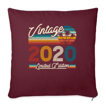 Cadeau d’anniversaire vintage 2020, 3-4 ans - Housse de coussin décorative 45 x 45 cm - bordeaux - Devant
