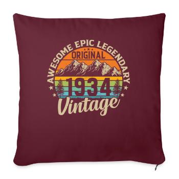 1934 - Millésime 90e anniversaire - Housse de coussin décorative 45 x 45 cm - bordeaux - Devant