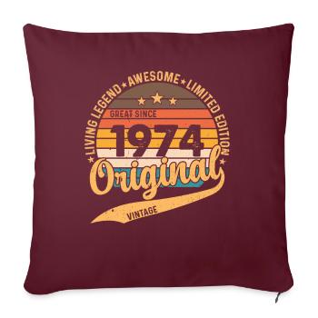 Vintage 1974 cadeau d’anniversaire Style rétro - Housse de coussin décorative 45 x 45 cm - bordeaux - Devant