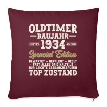 Vintage 1934 - 90. Geburtstag - Sofakissenbezug 45 x 45 cm - Burgunderrot - Vorne