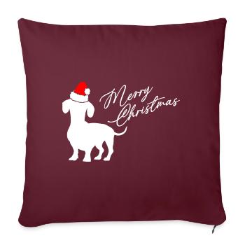 Joyeux Noël teckel avec bonnet de Père Noël - Housse de coussin décorative 45 x 45 cm - bordeaux - Devant