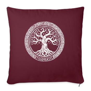 Yggdrasil - Baum des Lebens - Nordisch - Sofakissenbezug 45 x 45 cm - Burgunderrot - Vorne