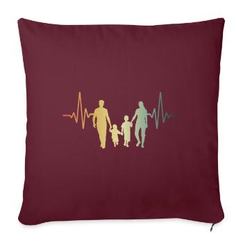 Herzschlag Familie Eltern Kinder - Sofakissenbezug 45 x 45 cm - Burgunderrot - Vorne