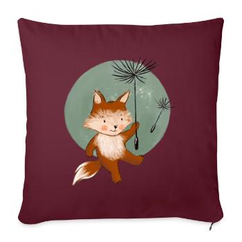 Kleiner Fuchs fliegt mit Pusteblume - Sofakissenbezug 45 x 45 cm - Burgunderrot - Vorne