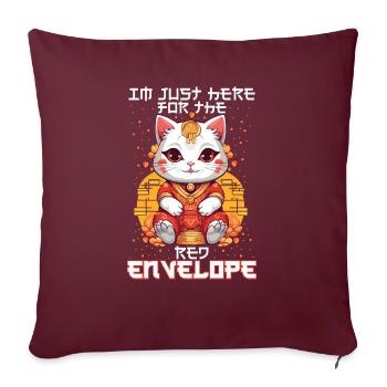 Chat porte-bonheur du Nouvel An chinois juste ici pour le - Housse de coussin décorative 45 x 45 cm - bordeaux - Devant
