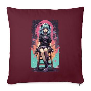 Anime Goth Girl Kawaii Pastel Streetwear - Housse de coussin décorative 45 x 45 cm - bordeaux - Devant