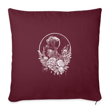 Astronaute dans un parterre de fleurs vintage au clair de lune - Housse de coussin décorative 45 x 45 cm - bordeaux - Devant