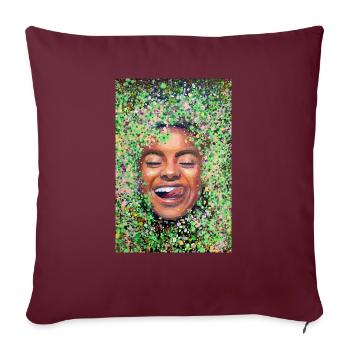 Femme au visage heureux avec la langue - Housse de coussin décorative 45 x 45 cm - bordeaux - Devant