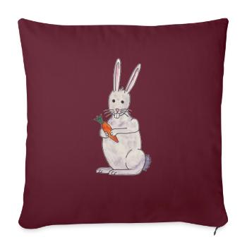 lapin mignon lapin avec carotte - Housse de coussin décorative 45 x 45 cm - bordeaux - Devant