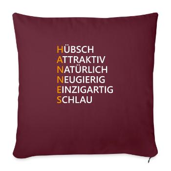 Hannes Name Geschenk - Sofakissenbezug 45 x 45 cm - Burgunderrot - Vorne