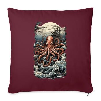 Ukiyo-e Japan Art Style Esthétique Kraken - Housse de coussin décorative 45 x 45 cm - bordeaux - Devant