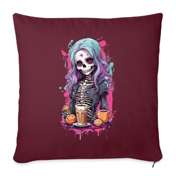 Gothique Kawaii tête de mort petit déjeuner Design - Housse de coussin décorative 45 x 45 cm - bordeaux - Devant