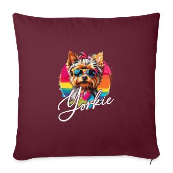 Mignon Yorkshire Terrier Yorkie sur la roue chromatique - Housse de coussin décorative 45 x 45 cm - bordeaux - Devant