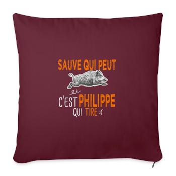 Philippe c est Philippe qui tire Humour Chasseur - Housse de coussin décorative 45 x 45 cm - bordeaux - Devant