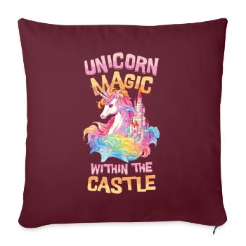 Licorne, Arc-en-ciel, Château, Multicolore, Magie, Fantaisie - Housse de coussin décorative 45 x 45 cm - bordeaux - Devant