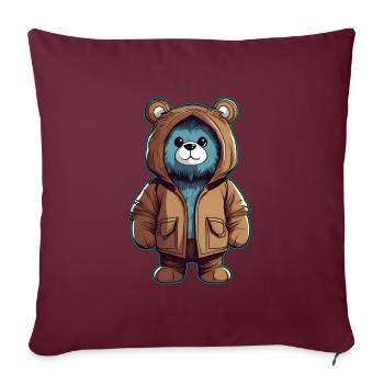 Cooler Teddy Bär mit Jacke - Sofakissenbezug 45 x 45 cm - Burgunderrot - Vorne