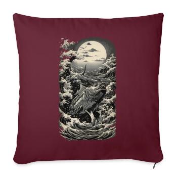 Japan Wave Kanagawa pêche à la ligne Ukiyo-E Style - Housse de coussin décorative 45 x 45 cm - bordeaux - Devant