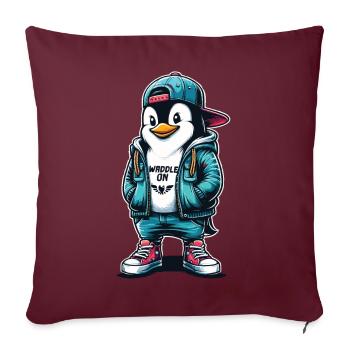 Pingouin Hipster Se dandiner avec Style - Housse de coussin décorative 45 x 45 cm - bordeaux - Devant
