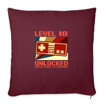 NIVEAU 18 UNLOCKED 18 Anniversaire Gamer Controller - Housse de coussin décorative 45 x 45 cm - bordeaux - Devant