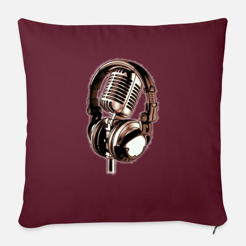 Microphone et écouteurs - Housse de coussin décorative 45 x 45 cm - bordeaux