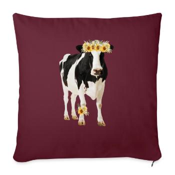 Vache Holstein avec des fleurs - Housse de coussin décorative 45 x 45 cm - bordeaux - Devant