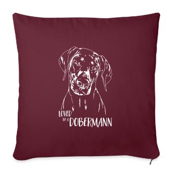 Aimé par un chien Doberman disant Wilsigns - Housse de coussin décorative 45 x 45 cm - bordeaux - Devant