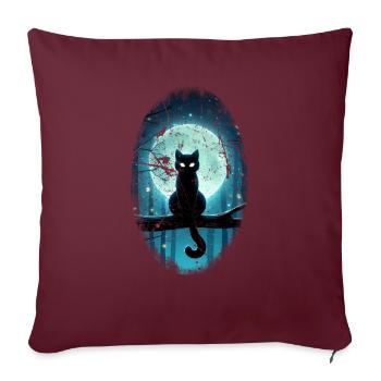Schwarze Katze vor Vollmond - Sofakissenbezug 45 x 45 cm - Burgunderrot - Vorne