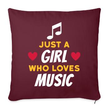 Juste une fille qui aime la musique (note, cœurs) - Housse de coussin décorative 45 x 45 cm - bordeaux - Devant