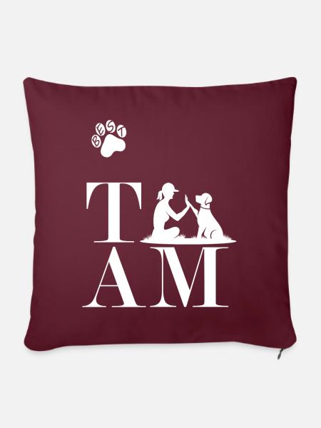Hunde TEAM - Sofakissenbezug 45 x 45 cm - Burgunderrot