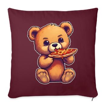 L’ours en peluche adore la pizza - Housse de coussin décorative 45 x 45 cm - bordeaux - Devant