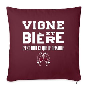 Vigne et bière c'est tout ce que je demande tshirt - Housse de coussin décorative 45 x 45 cm - bordeaux - Devant