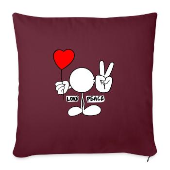 Doodle d’amour et de paix - Housse de coussin décorative 45 x 45 cm - bordeaux - Devant