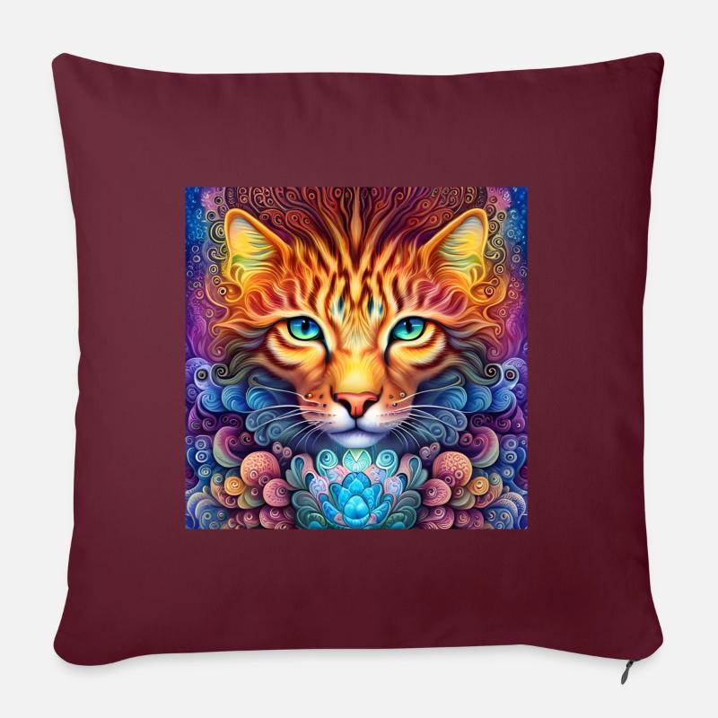 de chat psychédélique. - Housse de coussin décorative 45 x 45 cm - bordeaux