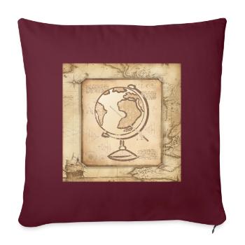 Géographie - Globe & Pointer / Carte du Vieux Monde - Housse de coussin décorative 45 x 45 cm - bordeaux - Devant