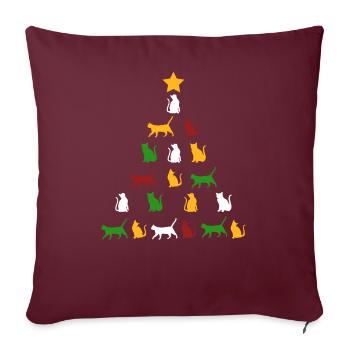 chat chats Noël cadeau arbre drôle animal - Housse de coussin décorative 45 x 45 cm - bordeaux - Devant