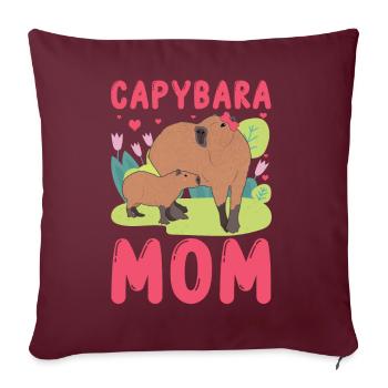 Capybara Maman Capy - Housse de coussin décorative 45 x 45 cm - bordeaux - Devant