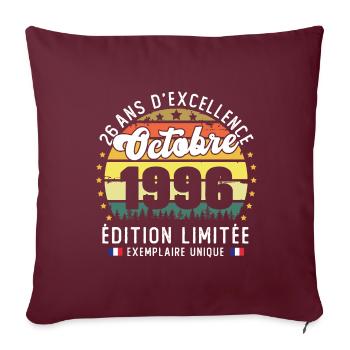 26 Ans Anniversaire Vintage Né en Octobre 1996 - Housse de coussin décorative 45 x 45 cm - bordeaux - Devant