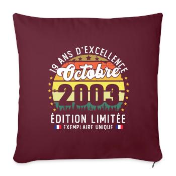 19 Ans Anniversaire Vintage Né en Octobre 2003 - Housse de coussin décorative 45 x 45 cm - bordeaux - Devant
