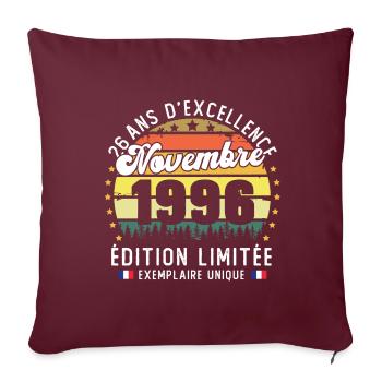 26 Ans Anniversaire Vintage Né en Novembre 1996 - Housse de coussin décorative 45 x 45 cm - bordeaux - Devant