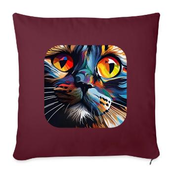 Chat à motif psychédélique - Housse de coussin décorative 45 x 45 cm - bordeaux - Devant