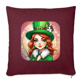 Leprechaun de la Saint-Patrick avec chat - Housse de coussin décorative 45 x 45 cm - bordeaux - Devant