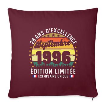 26 Ans Anniversaire Vintage Né en Septembre 1996 - Housse de coussin décorative 45 x 45 cm - bordeaux - Devant